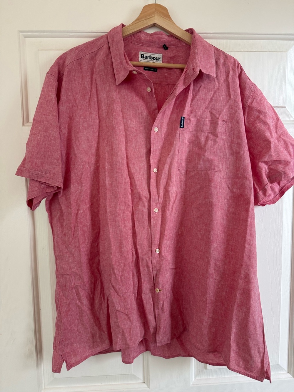 Barbour Pink Short-Sleeve Linen Button-Down Shirt